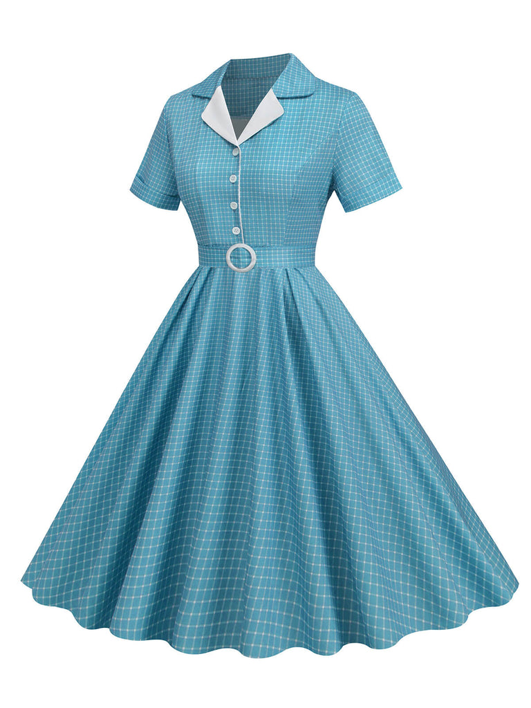 Abito a ruota plaid con revers cintura anni '50