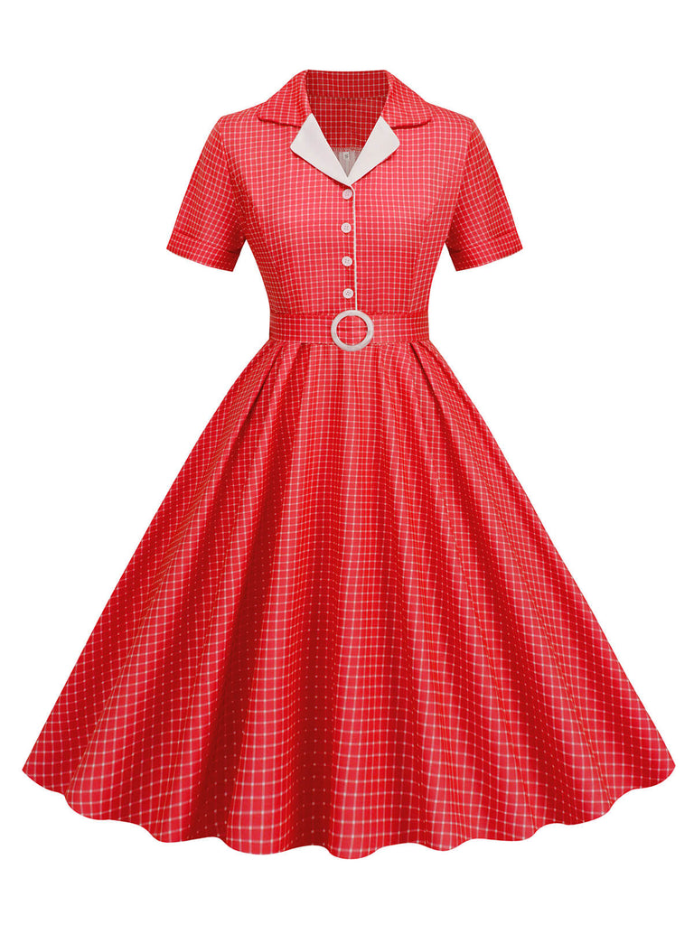 Abito a ruota plaid con revers cintura anni '50