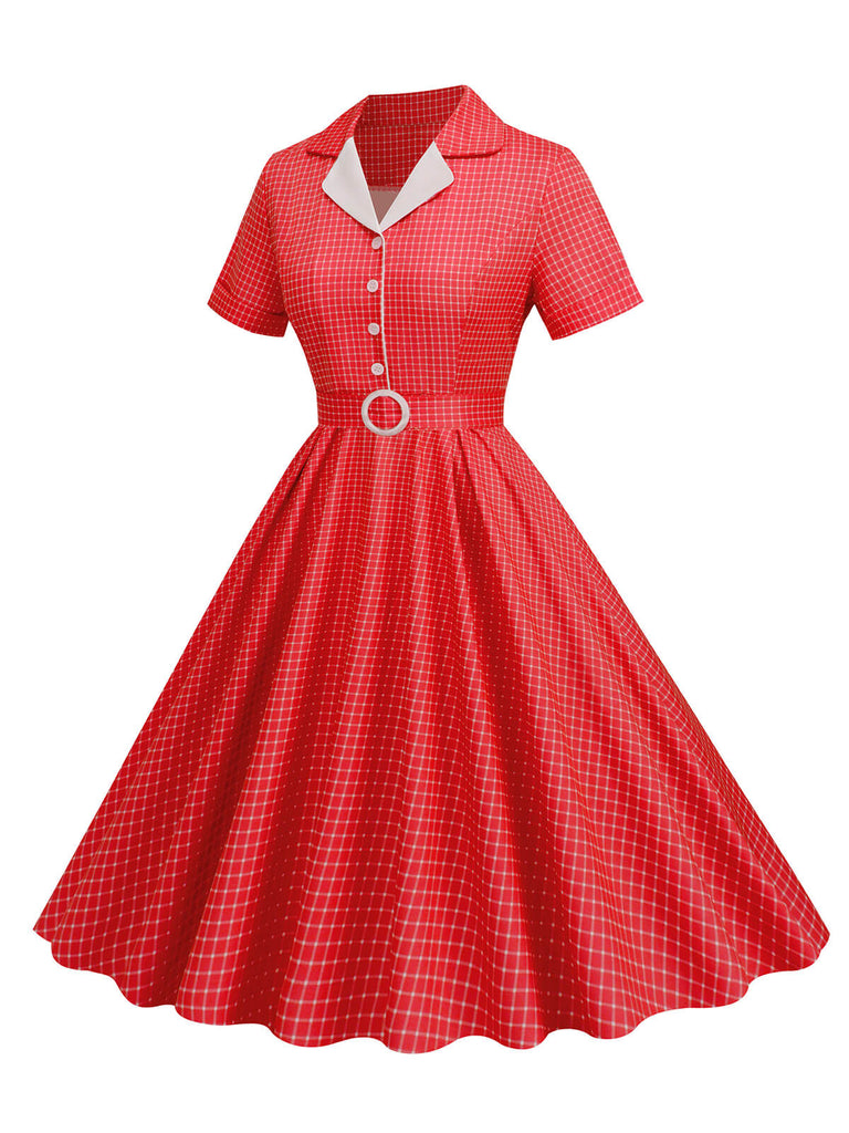 Abito a ruota plaid con revers cintura anni '50