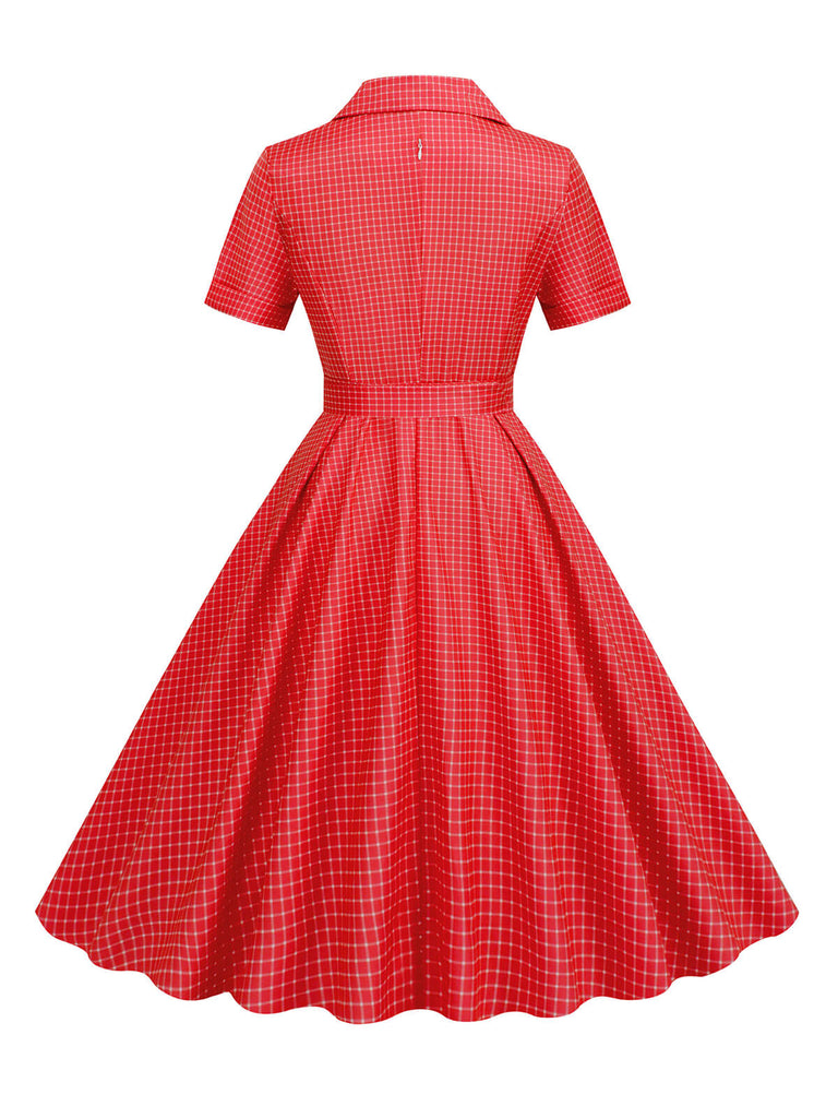 Abito a ruota plaid con revers cintura anni '50