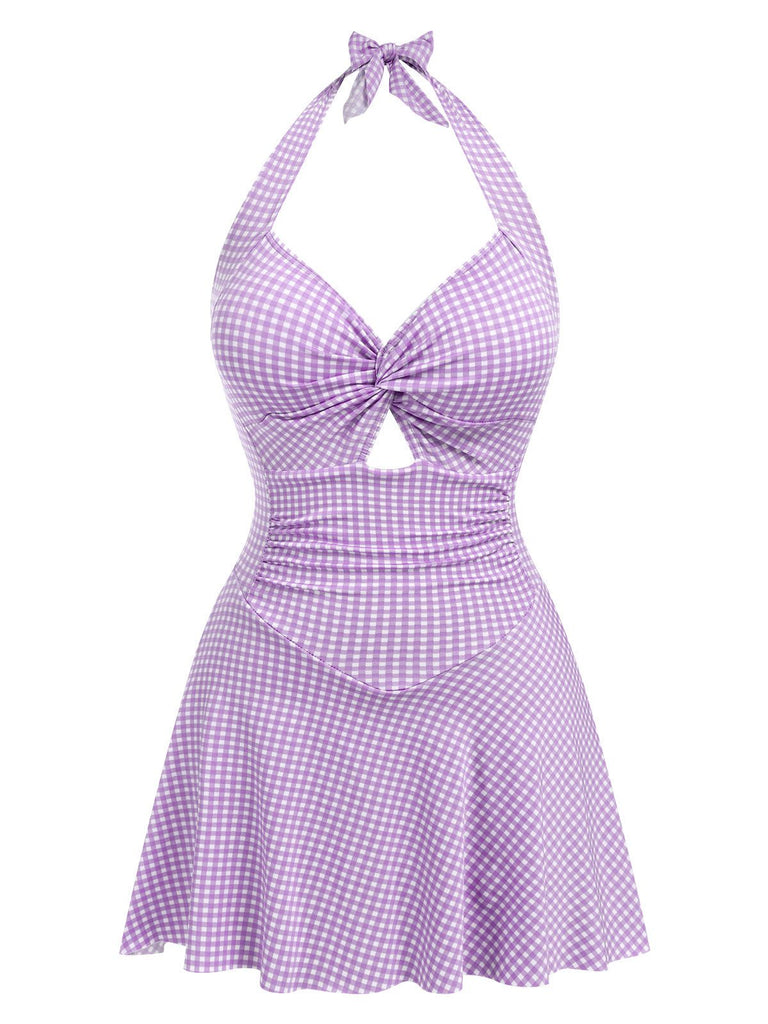 Costumi intero scollo all'americana plaid viola anni '30