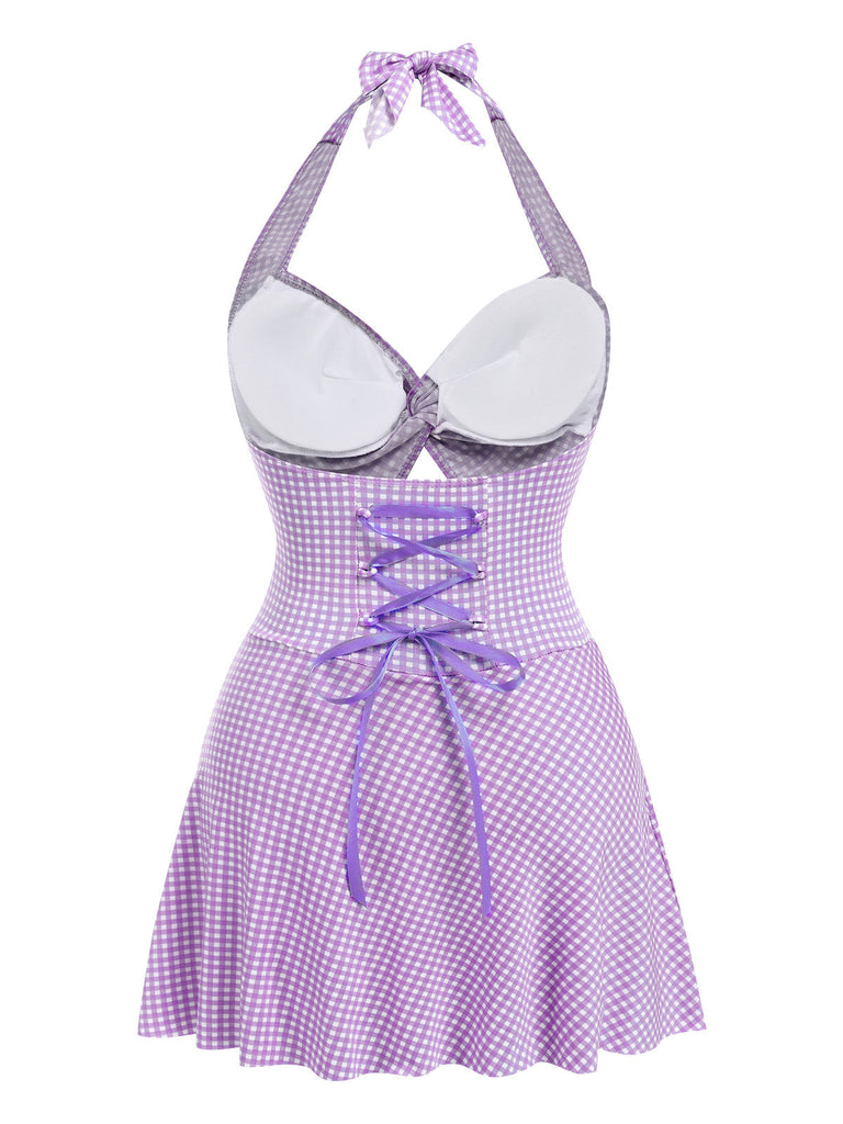 Costumi intero scollo all'americana plaid viola anni '30