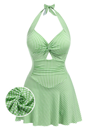 Costumi intero scollo all'americana plaid verde chiaro anni '30