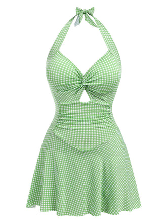 Costumi intero scollo all'americana plaid verde chiaro anni '30