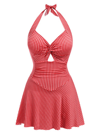 Costumi intero scollo all'americana plaid rosso anni '30