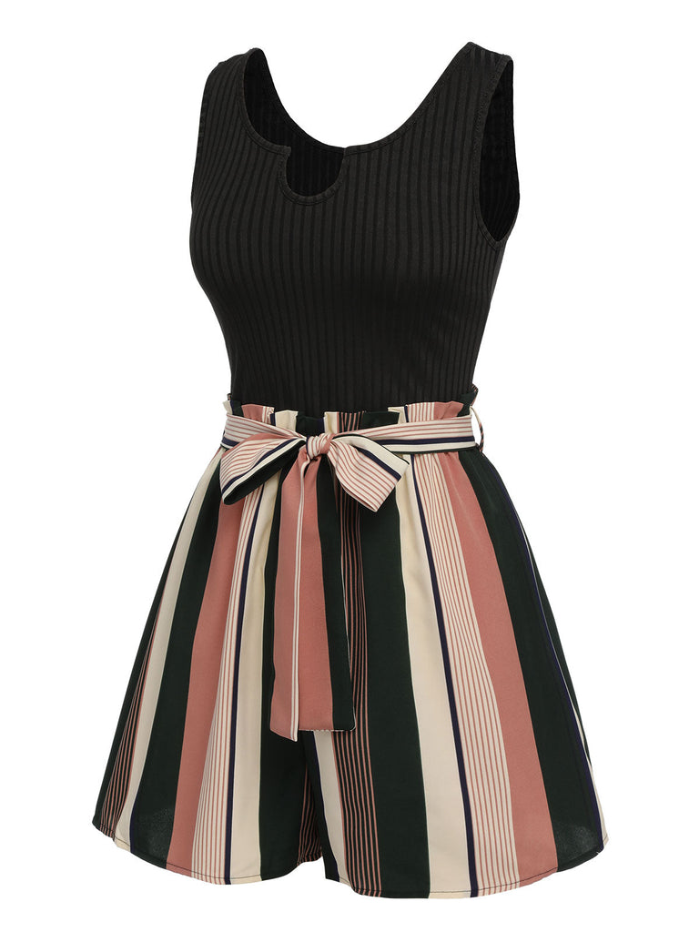 Tuta corta in maglia a righe cintura anni '50