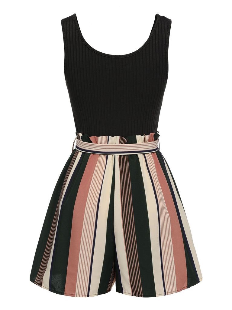 Tuta corta in maglia a righe cintura anni '50