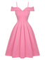 Abito con spalle scoperte tinta unita rosa anni '50