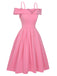 Abito con spalle scoperte tinta unita rosa anni '50