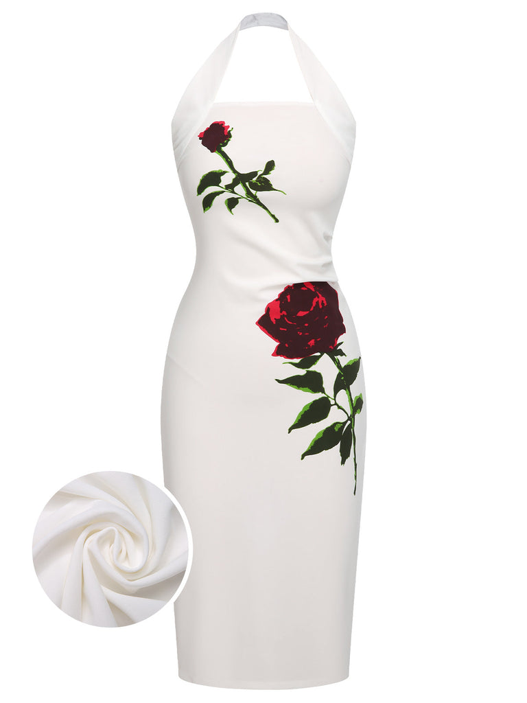 Abito rose con scollo all'americana bianco anni '60