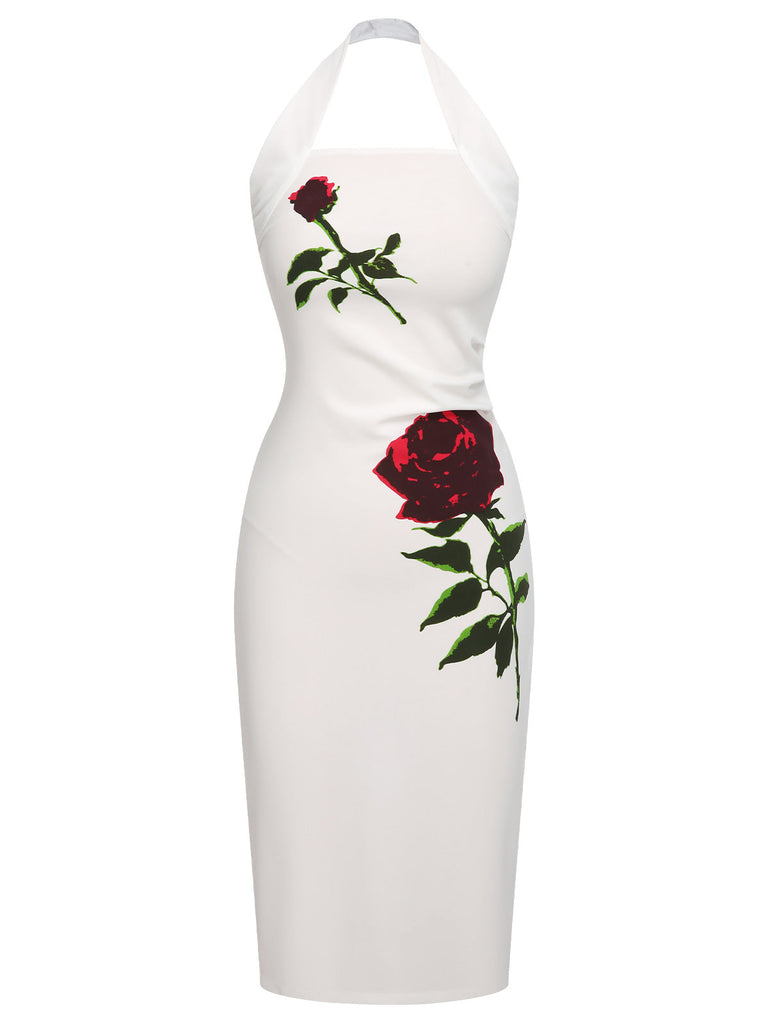 Abito rose con scollo all'americana bianco anni '60