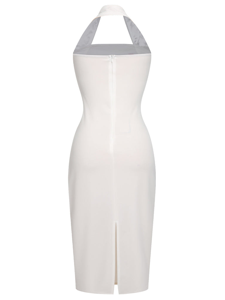 Abito rose con scollo all'americana bianco anni '60