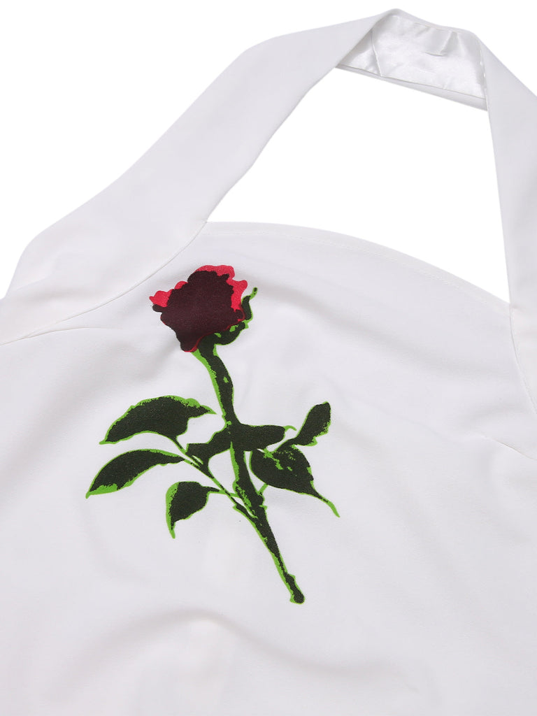 Abito rose con scollo all'americana bianco anni '60