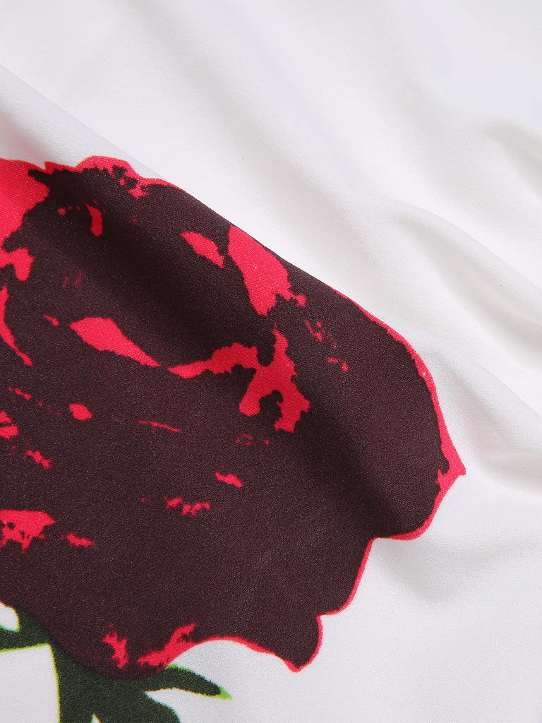 Abito rose con scollo all'americana bianco anni '60