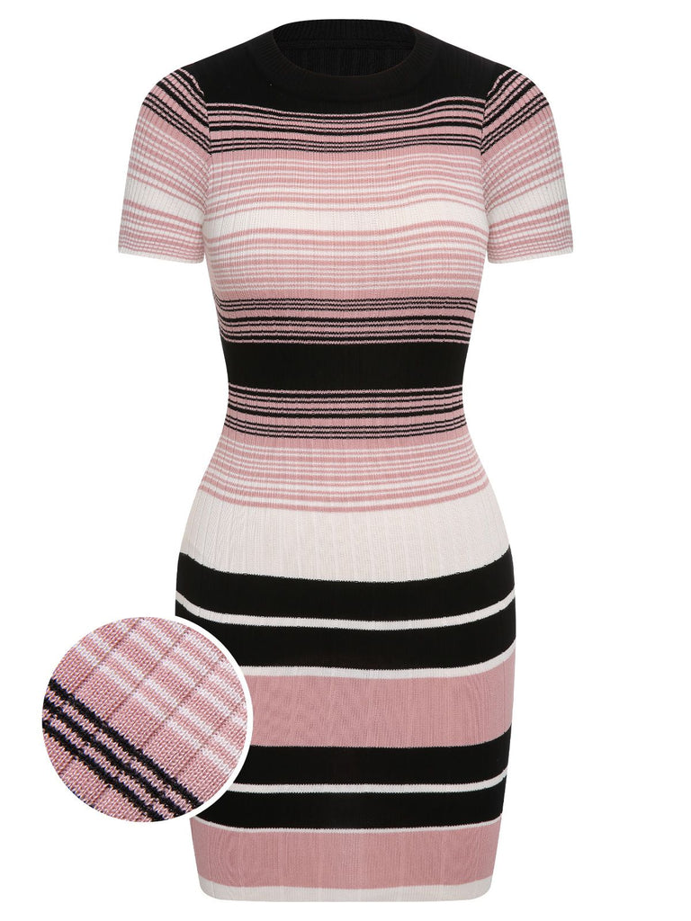 Abito aderente in maglia a righe color block anni '60