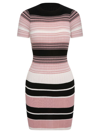 Abito aderente in maglia a righe color block anni '60