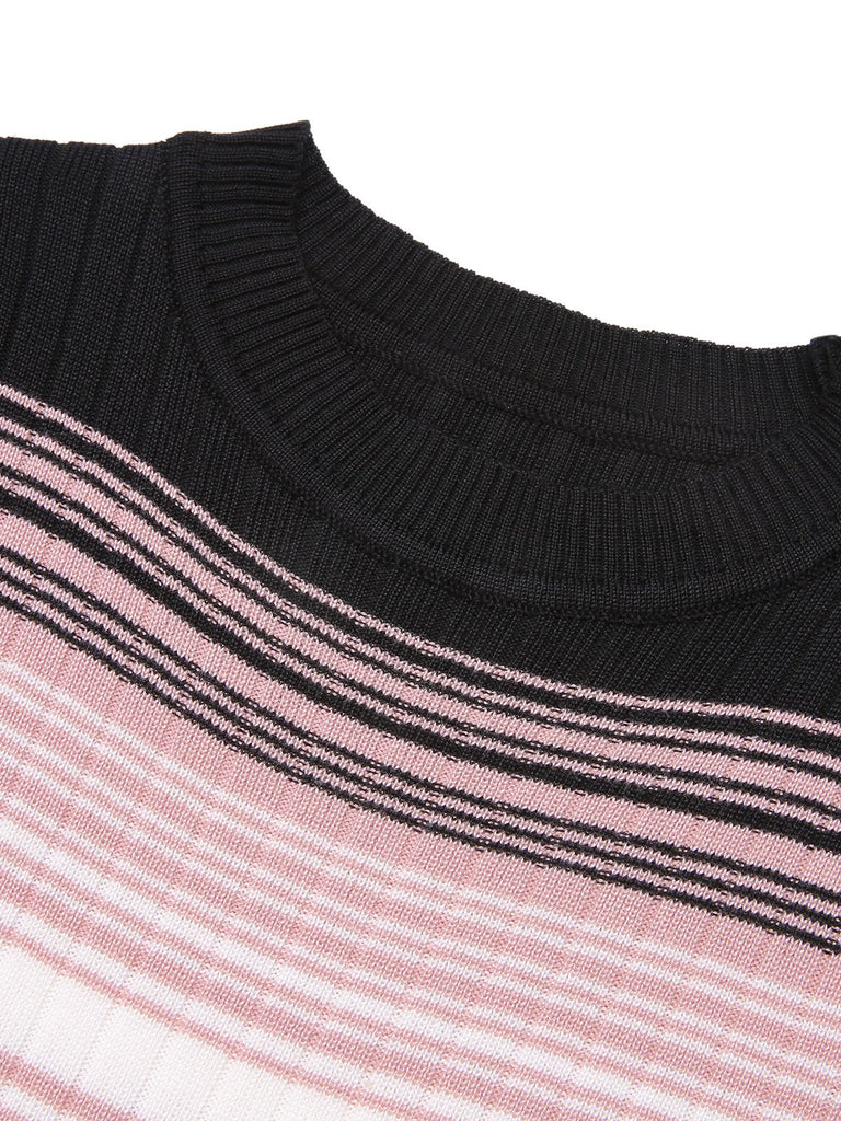 Abito aderente in maglia a righe color block anni '60