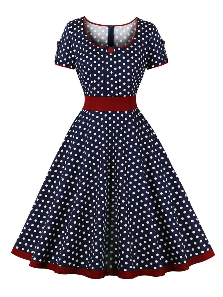 Abito abbottonato con pois a contrasto anni '50