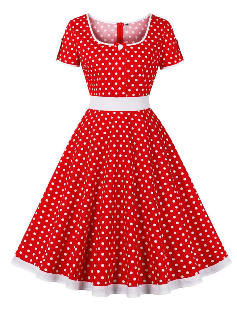 Abito abbottonato con pois a contrasto anni '50