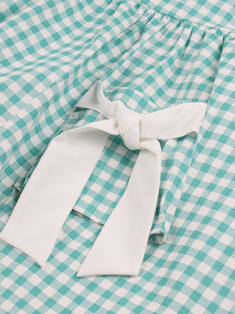 Abito plaid con risvolto e tasche a fiocco verde anni '50