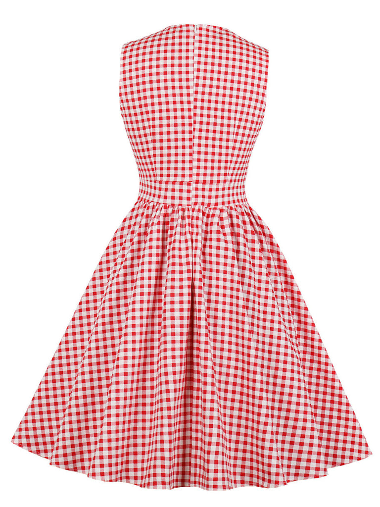 Abito plaid con risvolto e tasche a fiocco verde anni '50