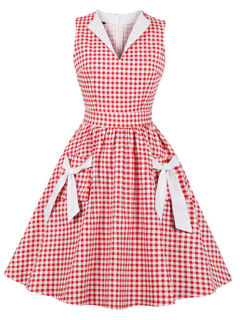 Abito plaid con risvolto e tasche a fiocco verde anni '50