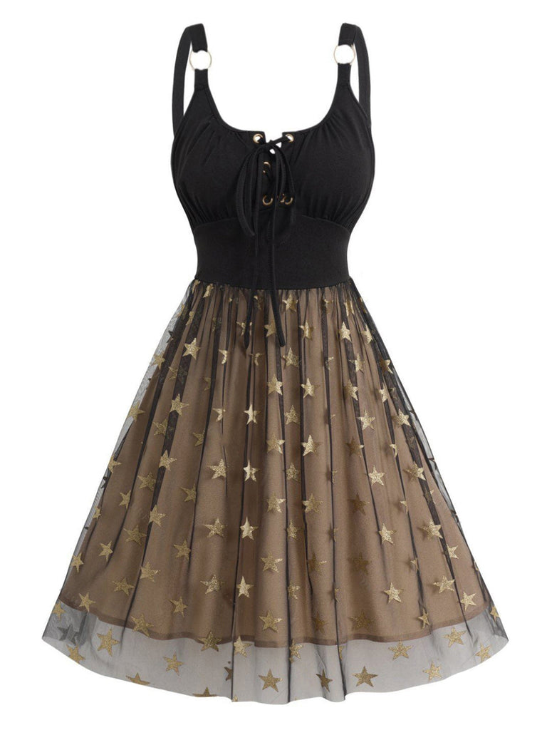 Abito con lacci e stelle in rete con spalline anni '50