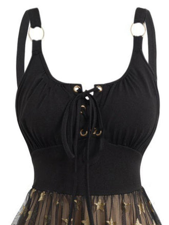 Abito con lacci e stelle in rete con spalline anni '50