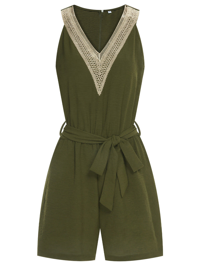 Tuta corta con scollo a V in pizzo verde militare anni '50