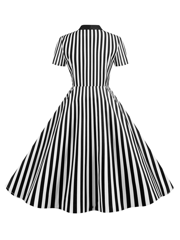 Abito a ruota pois a righe con fiocco anni '50