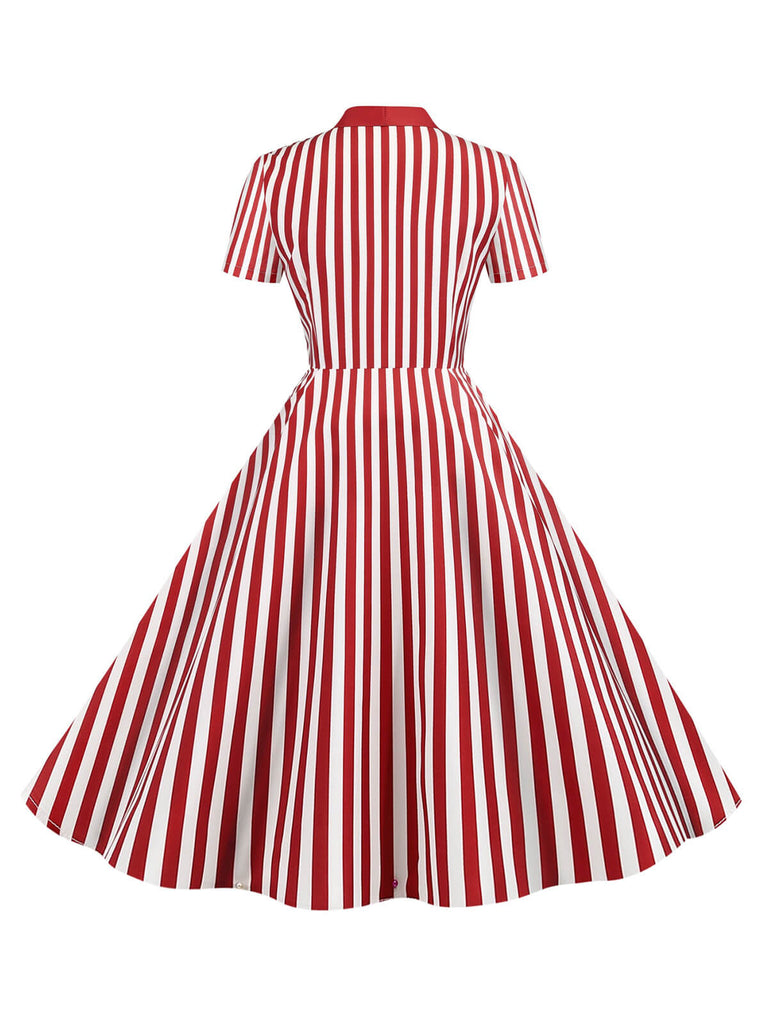 Abito a ruota pois a righe con fiocco anni '50