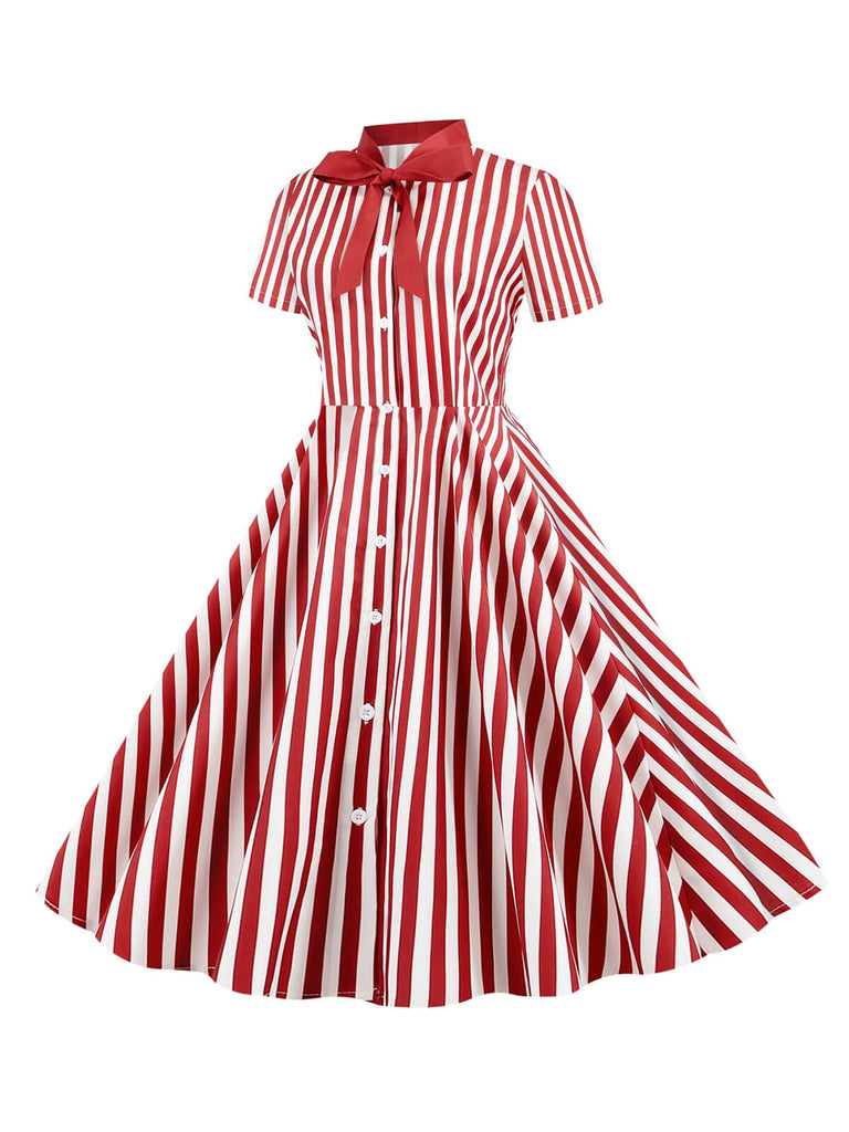 Abito a ruota pois a righe con fiocco anni '50
