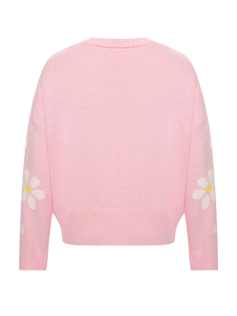 Cardigan lavorato a maglia floreale jacquard anni '60