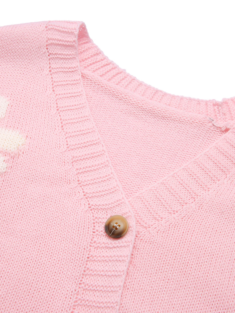 Cardigan lavorato a maglia floreale jacquard anni '60