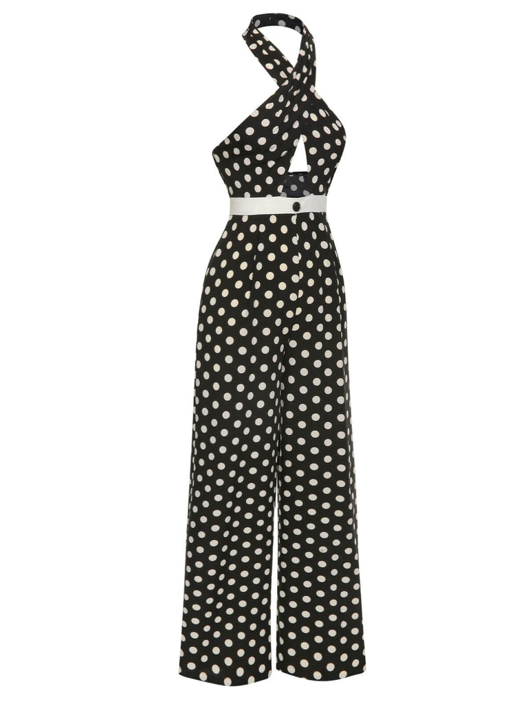 Tuta lunga con incrocio a pois nero anni '40