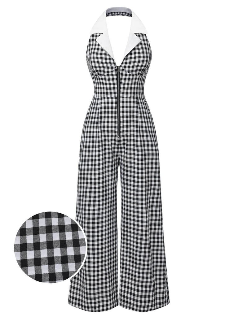 Tuta lunga plaid scollo all'americana nero anni '40