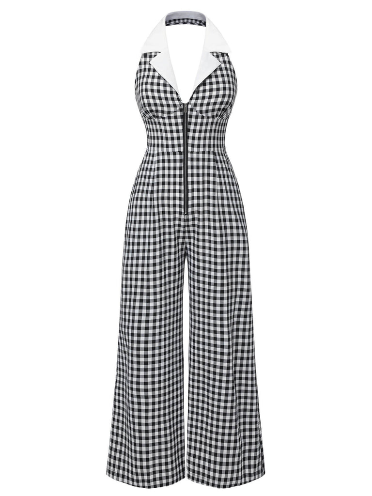 Tuta lunga plaid scollo all'americana nero anni '40