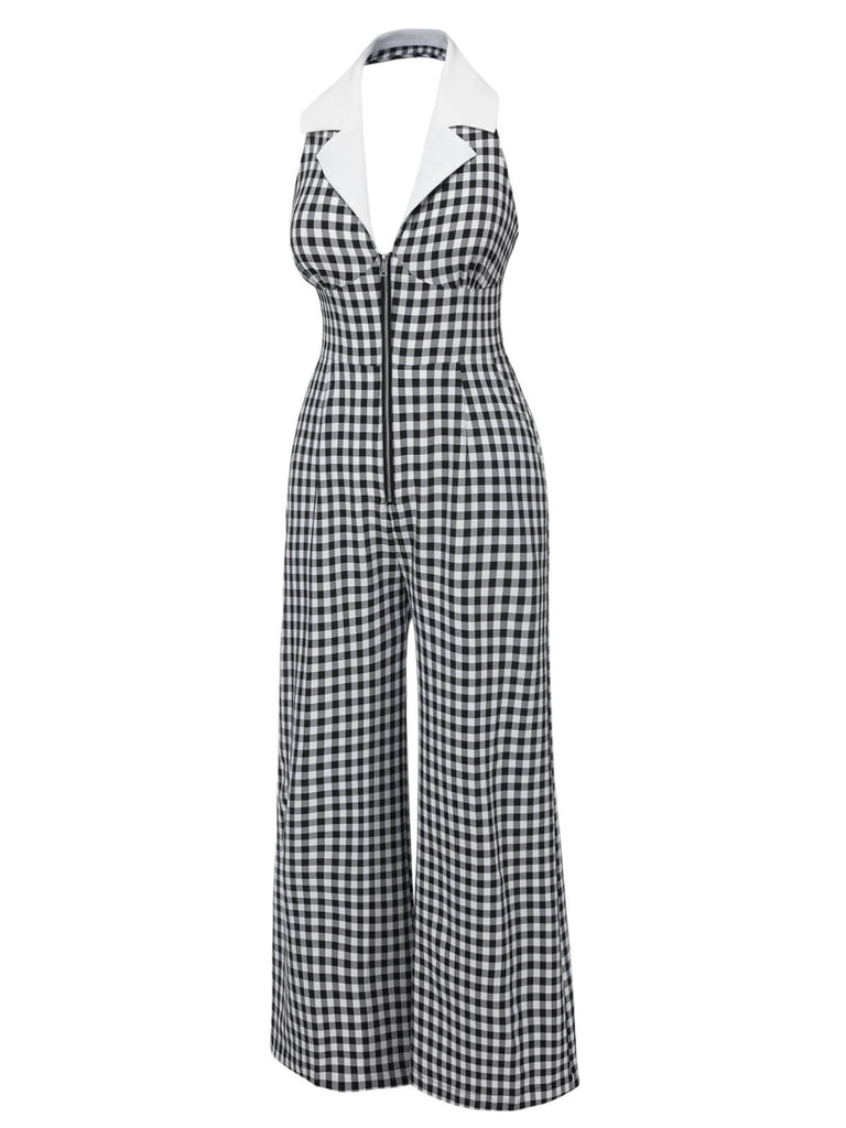 Tuta lunga plaid scollo all'americana nero anni '40