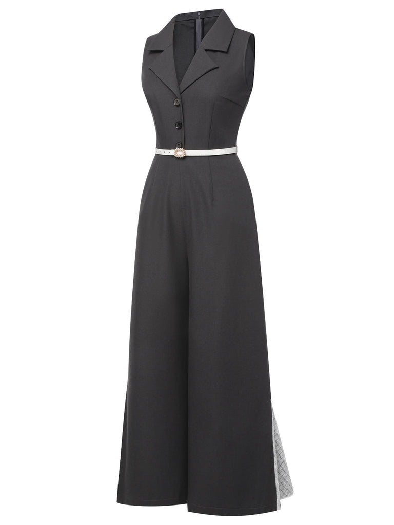 Tuta lunga scollo a V e revers in pizzo patchwork anni '40