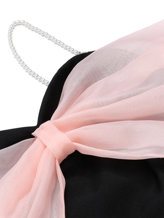 Tuta lunga fiocco in rete tracolla perline nero anni '30