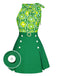 2PCS Top floreale scollo a cravatta e gonna bottoni anni '60