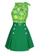 2PCS Top floreale scollo a cravatta e gonna bottoni anni '60