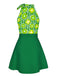 2PCS Top floreale scollo a cravatta e gonna bottoni anni '60