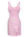 Abito plaid con spacchi a cuore rosa anni '60