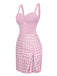 Abito plaid con spacchi a cuore rosa anni '60