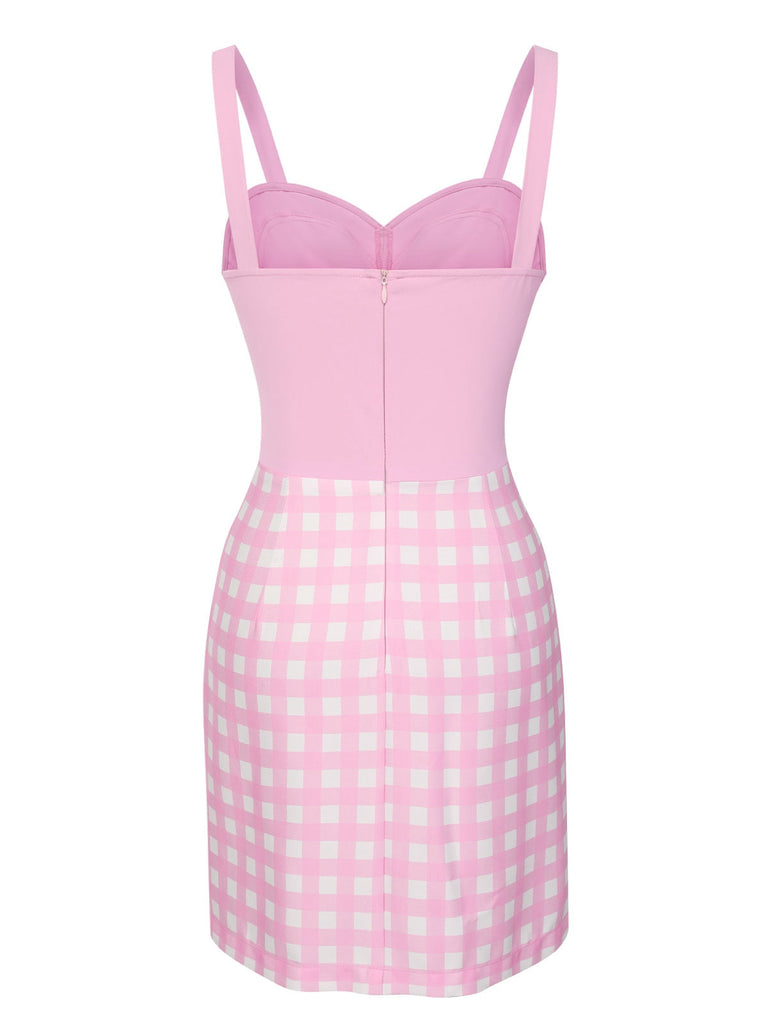 Abito plaid con spacchi a cuore rosa anni '60