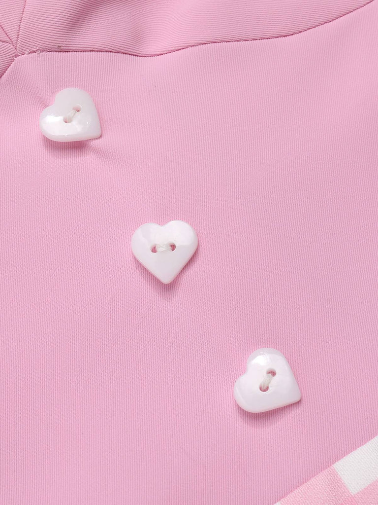 Abito plaid con spacchi a cuore rosa anni '60