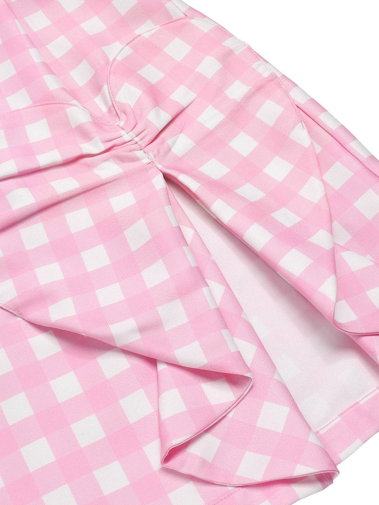 Abito plaid con spacchi a cuore rosa anni '60