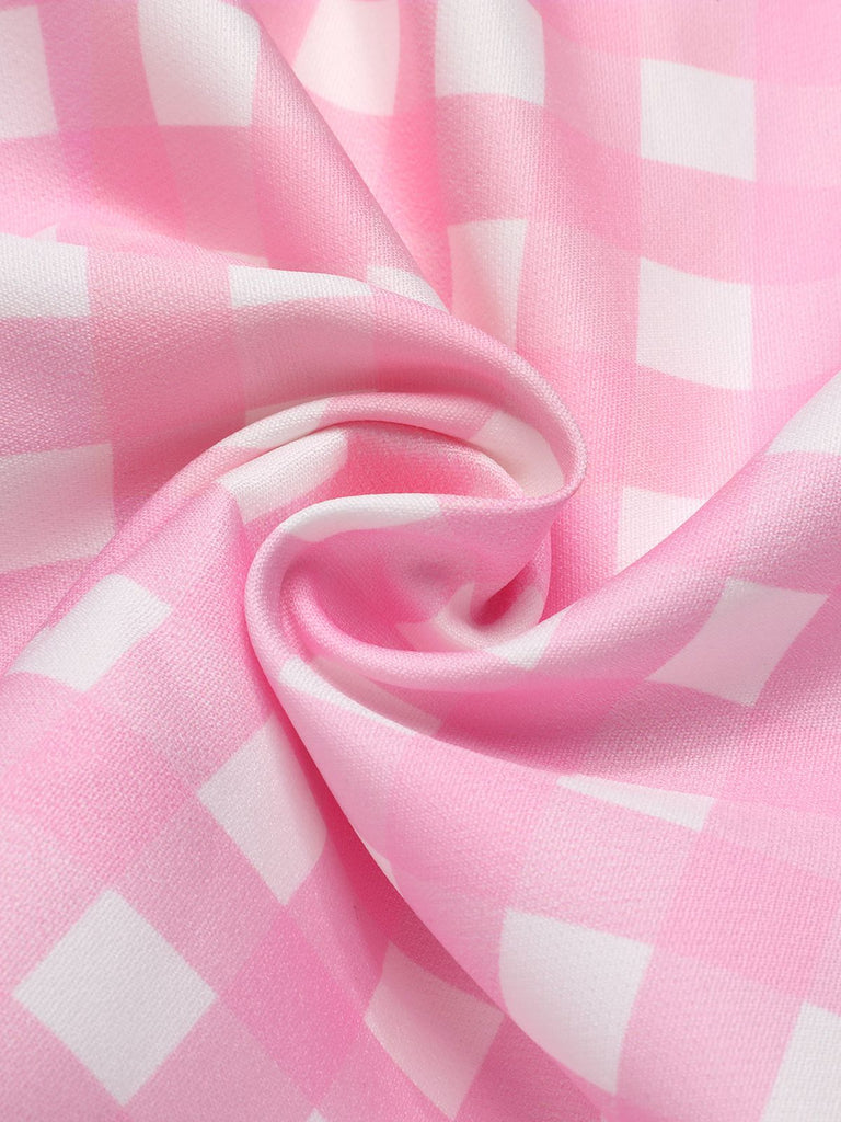 Abito plaid con spacchi a cuore rosa anni '60