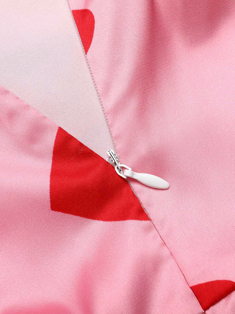 Abito stampa a cuore spalline sottili rosa anni '60
